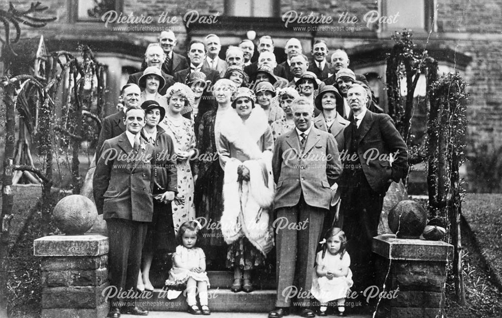 Group outside Oaklands, Hayfield, c 1920