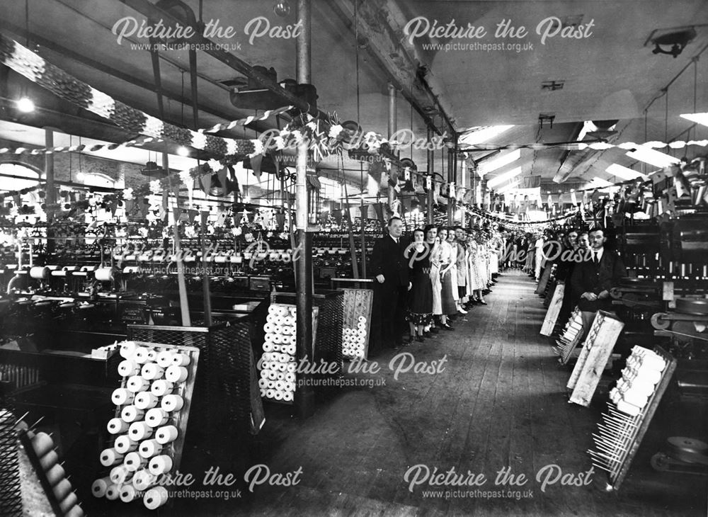 Interior of Litton Mill , Decorated for Silver Jubilee, 1935