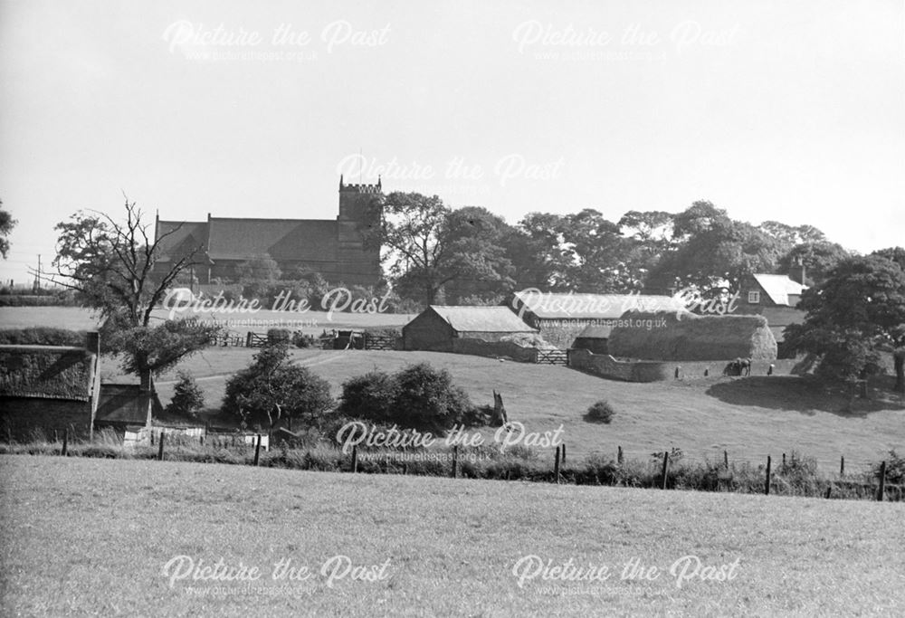 The Parish Church of St Werburgh from Cragg Lane, Old Blackwell, Alfreton, 1950