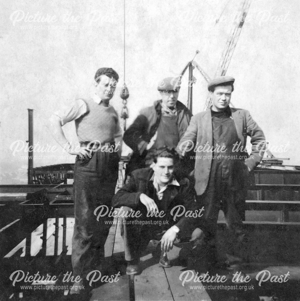 Willington Power Station, Men standing on top of construction girders