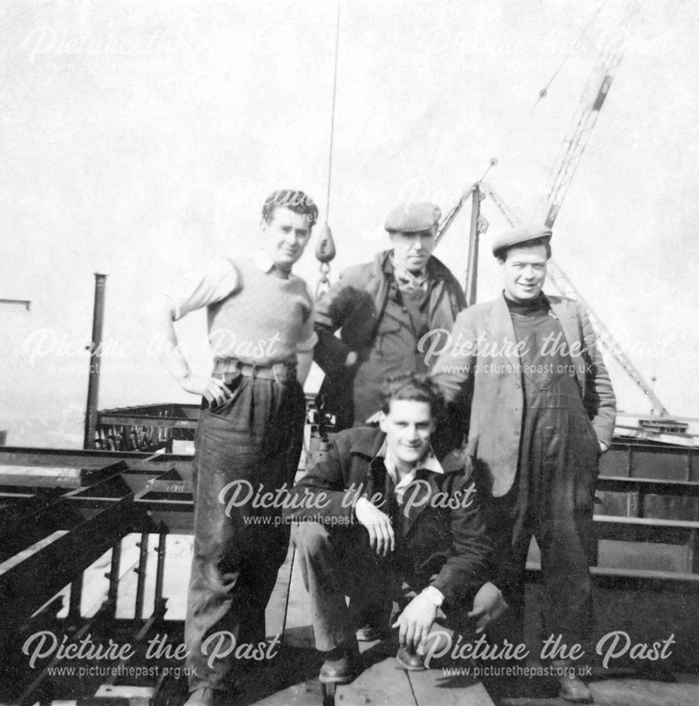 Willington Power Station, Men standing on top of construction girders