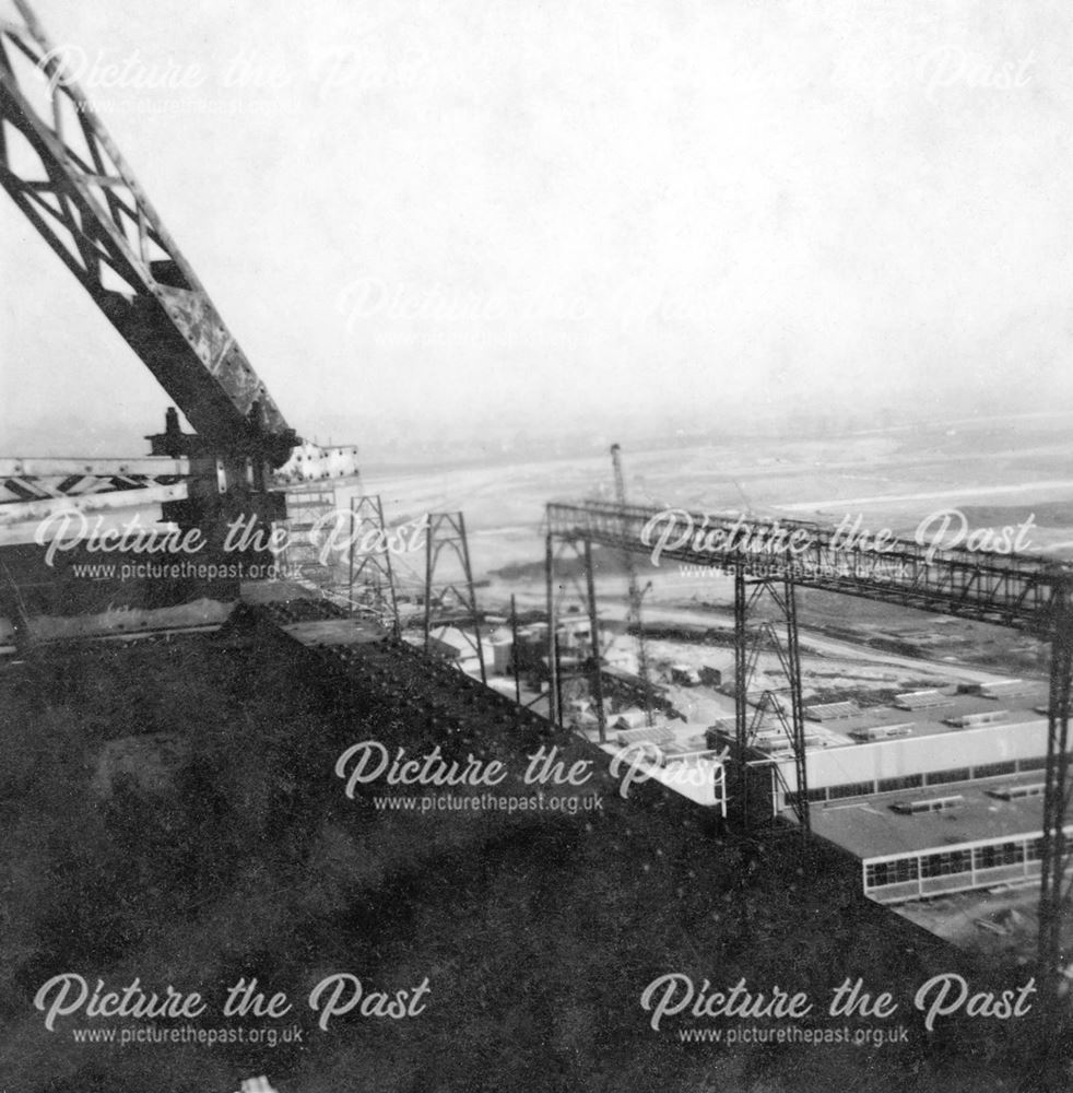 Willington Power Station, during construction showing railway lines