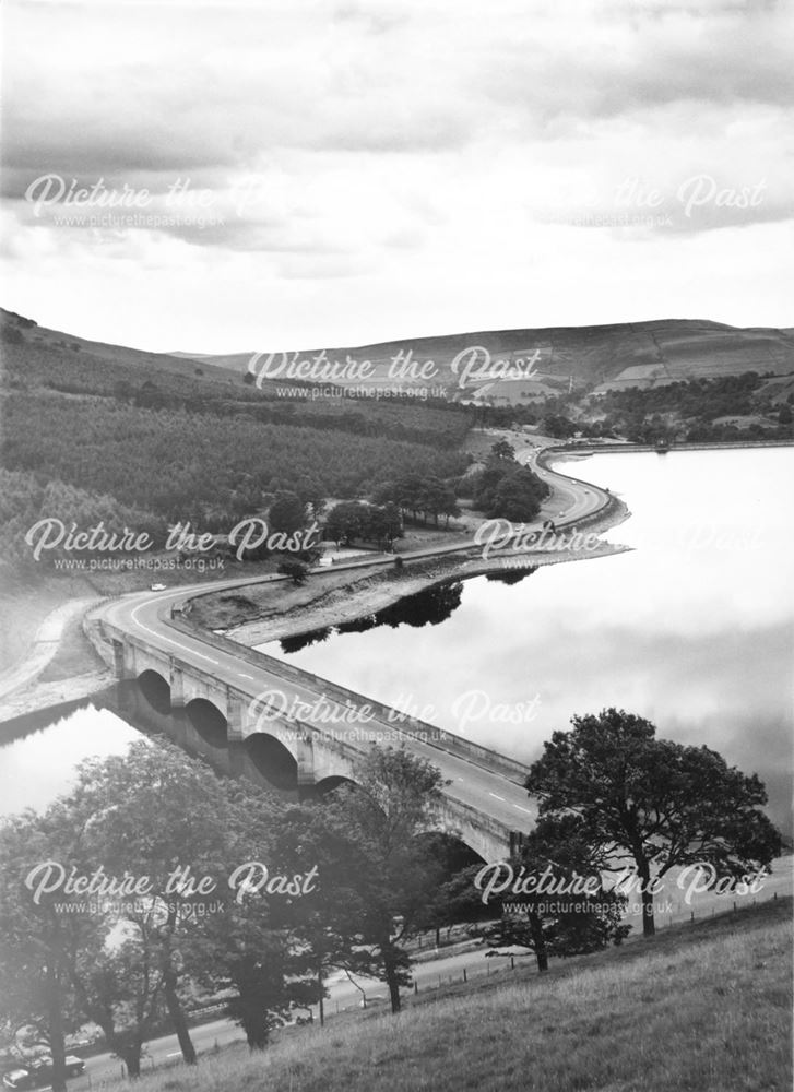 View south over Bamford Viaduct, taken from the slopes of Ladybower Tor