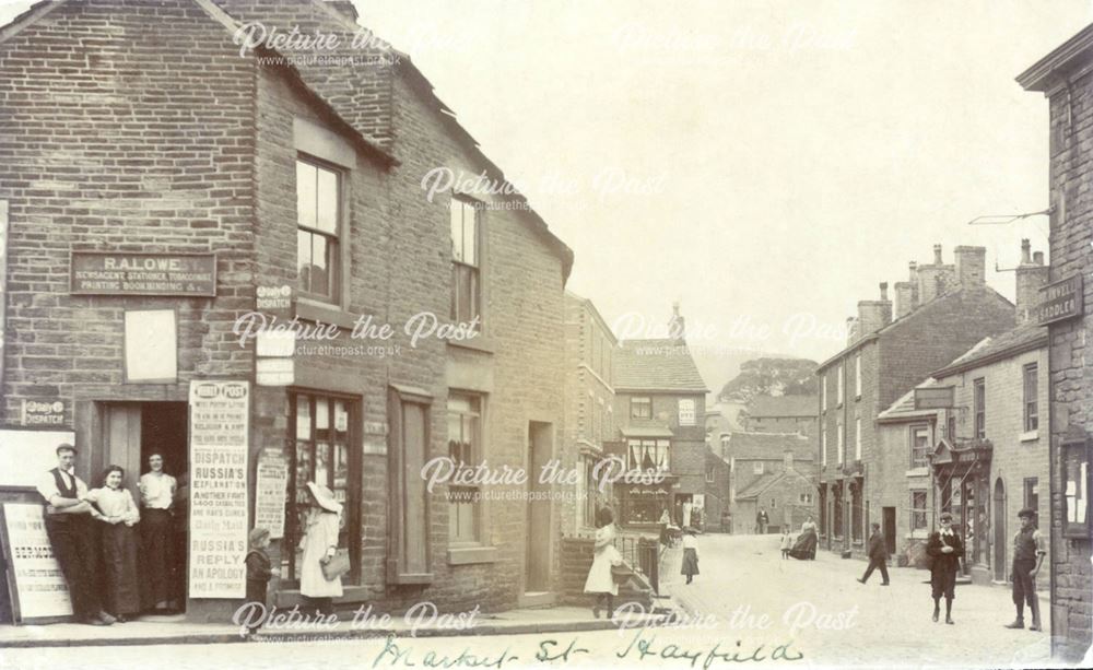 Lowe's Newsagents and Both's Cobbler's, Market Street, Hayfield, c 1900