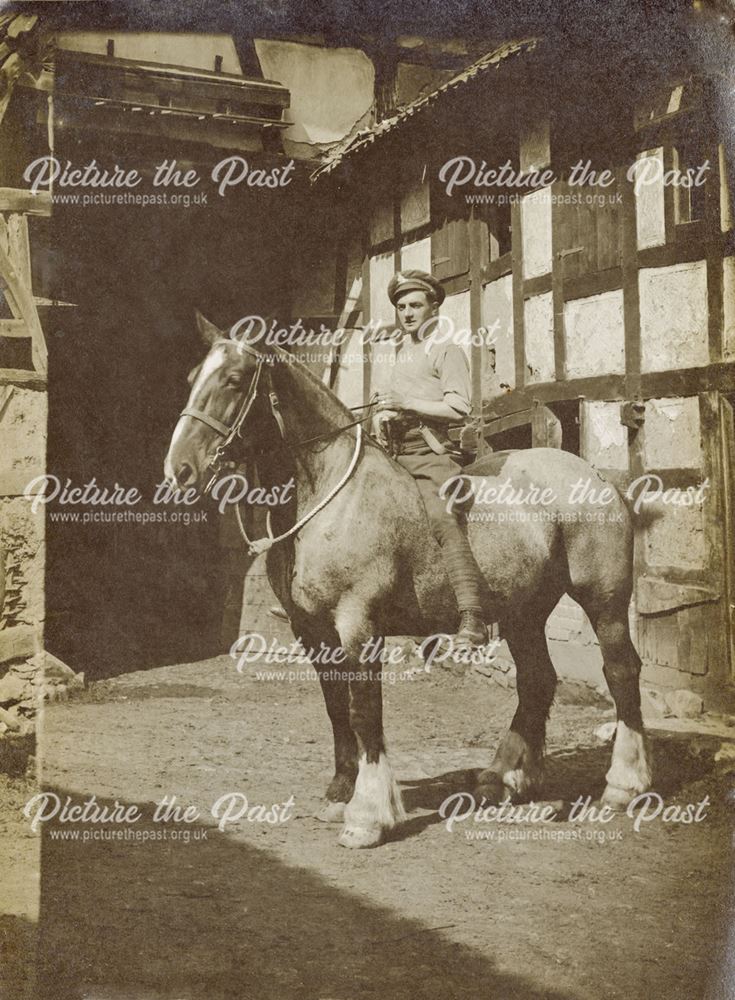 Percy Waterhouse on Horseback, Stables, Whaley Bridge, c 1915