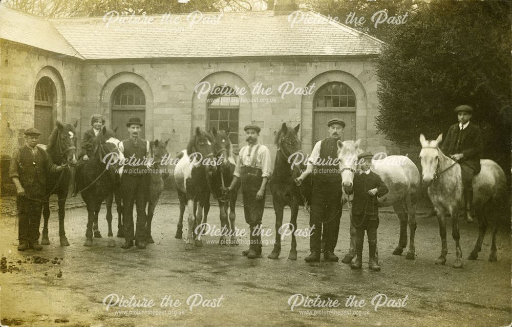 Pit ponies outside the stable block, Alfreton Hall