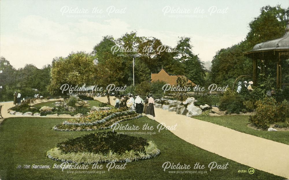 Footpaths, grandstand and flower beds in the River Gardens, Belper