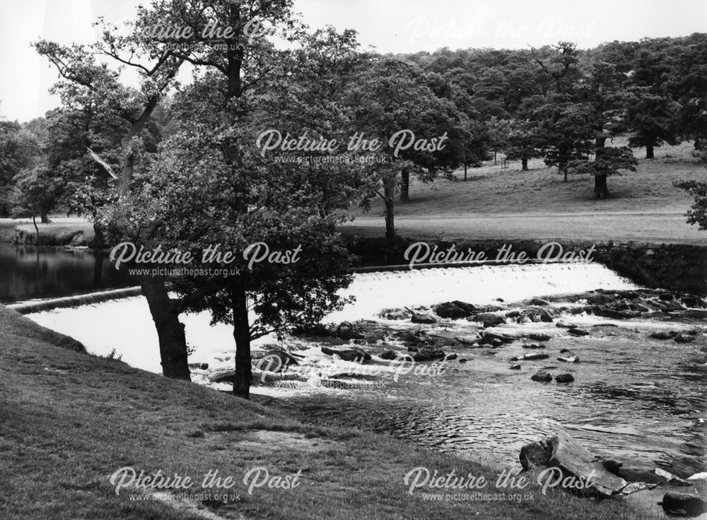Weir on the River Derwent, Chatsworth Park, Chatsworth, c 1950s?