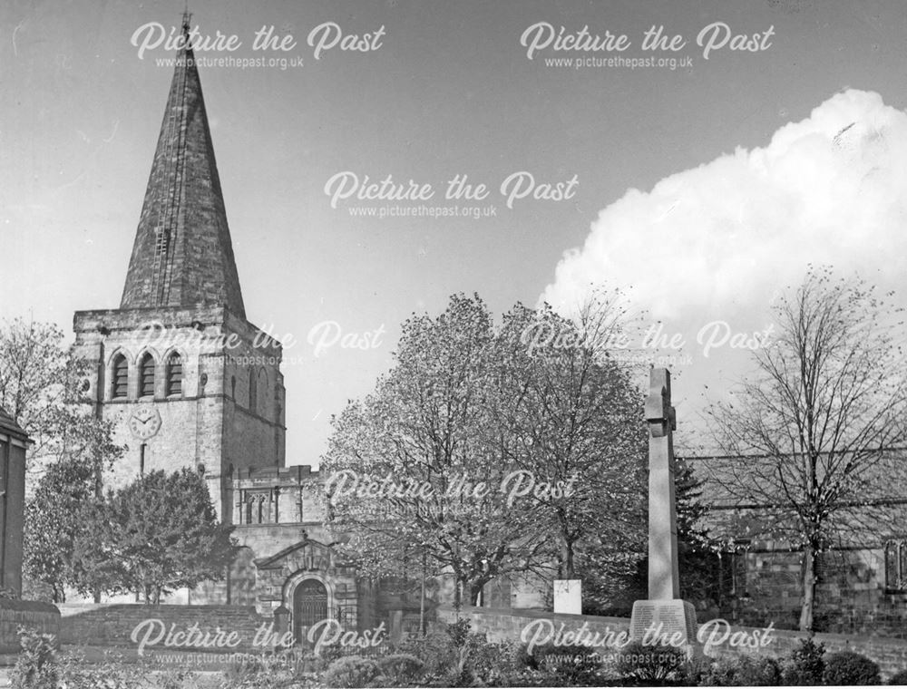 The Parish Church and War Memorial, Eckington, 1954