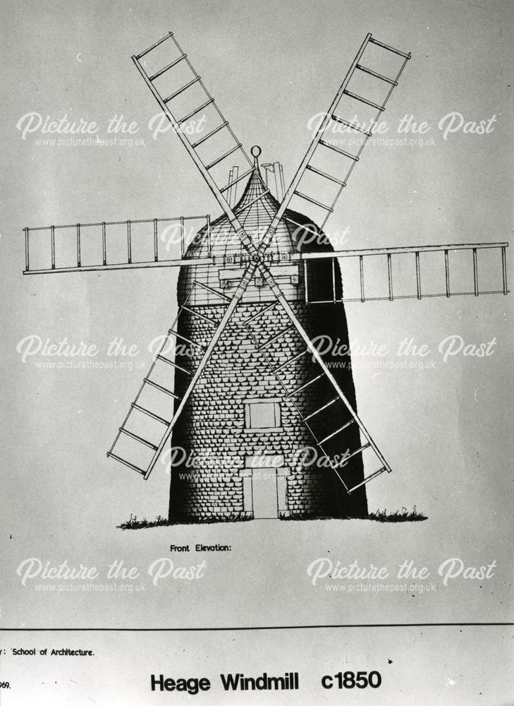 A drawing of the front elevation of Heage Windmill