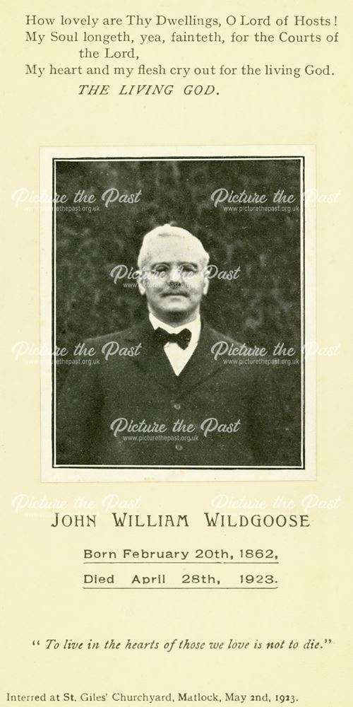 Funeral of John William Wildgoose (1862 - 1923) Memorial card