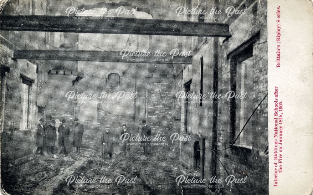 Interior of Riddings School after the fire