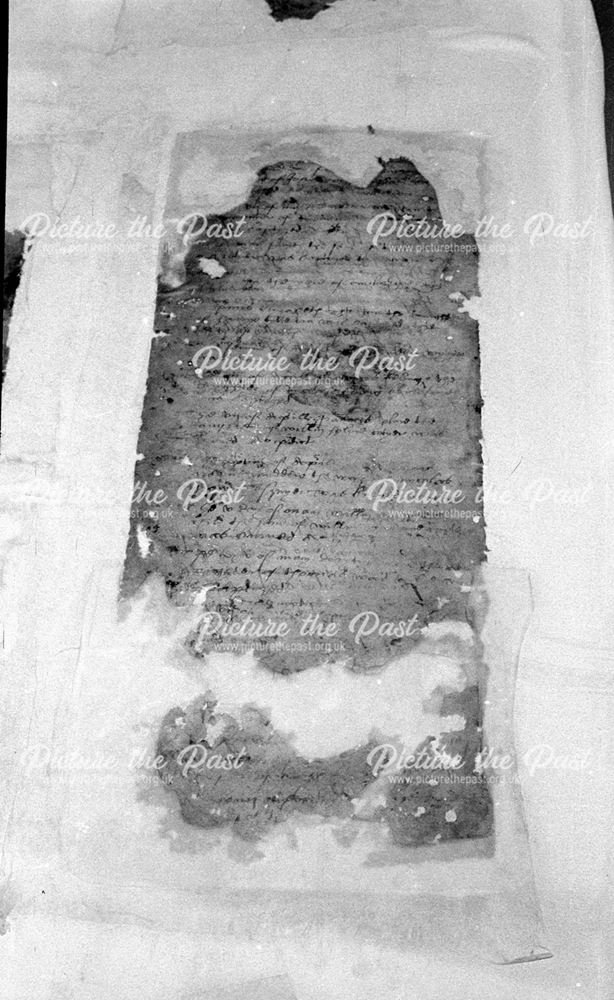 Remnants of Snelston Church Register at County Archivists