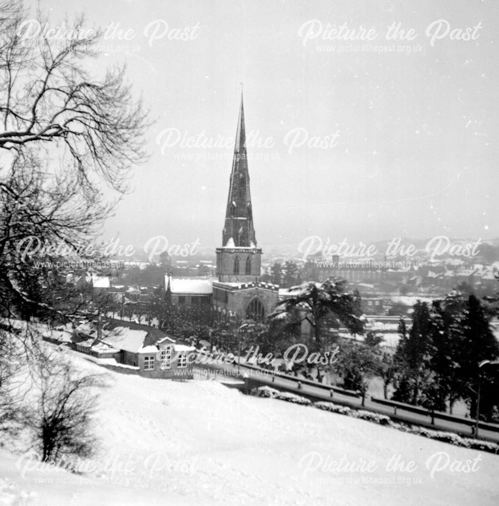 View of St Oswalds Church in snow