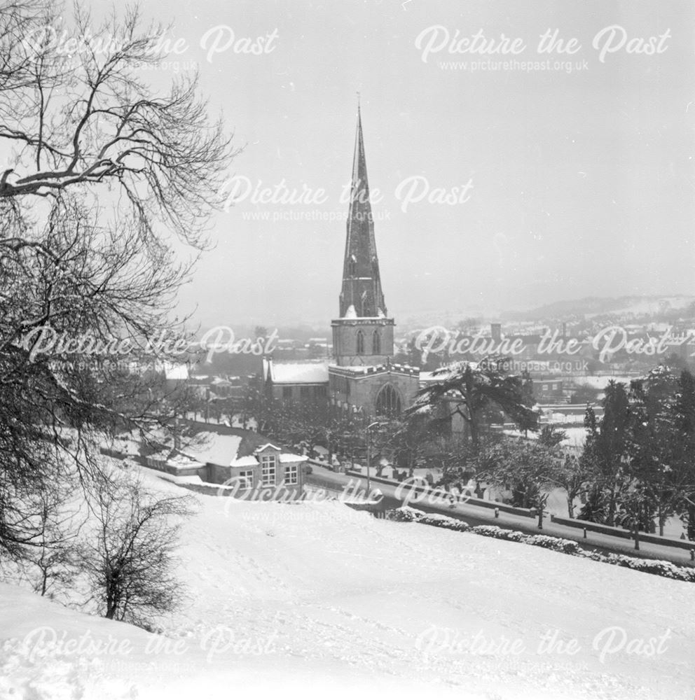 View of St Oswalds Church in snow