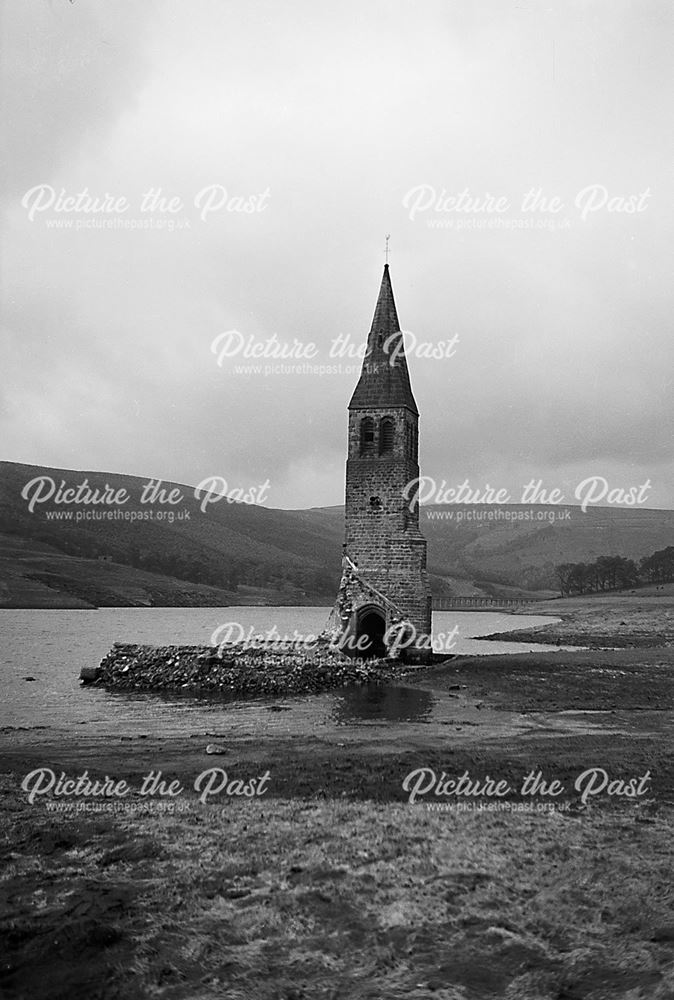 Derwent Church Tower during Drought at Ladybower Reservoir, 1940s