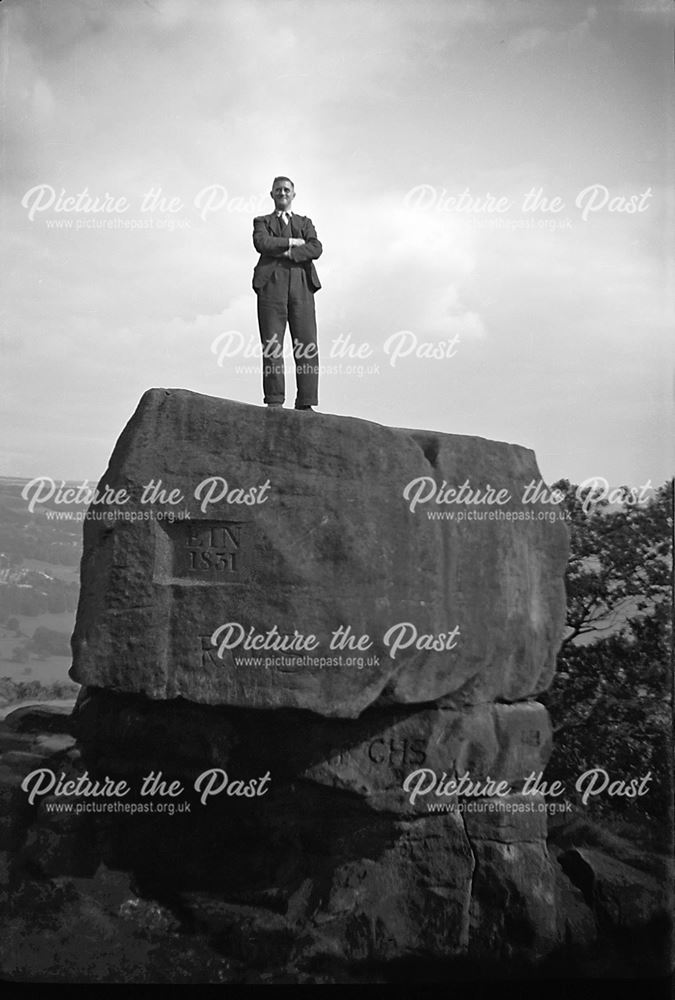 Arthur on the Cat Stone, Stanton Moor, 1930s