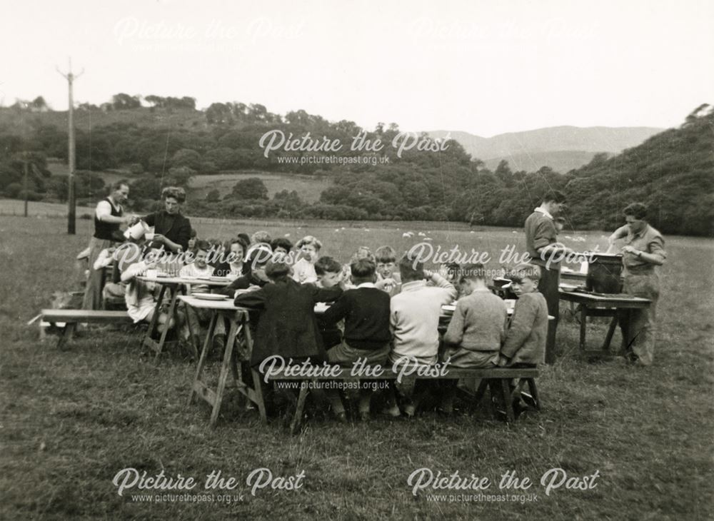 Lunch in the Field, Amber Valley Camp, Woolley Moor, c 1940s?