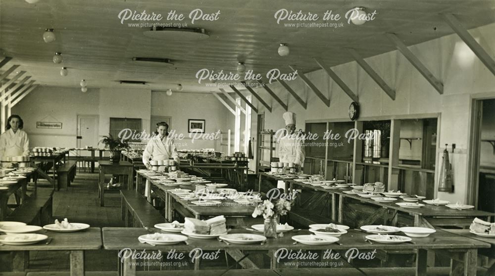 The Dining Room Prepared for Tea Time, Amber Valley Camp School, Woolley Moor, c 1940s?