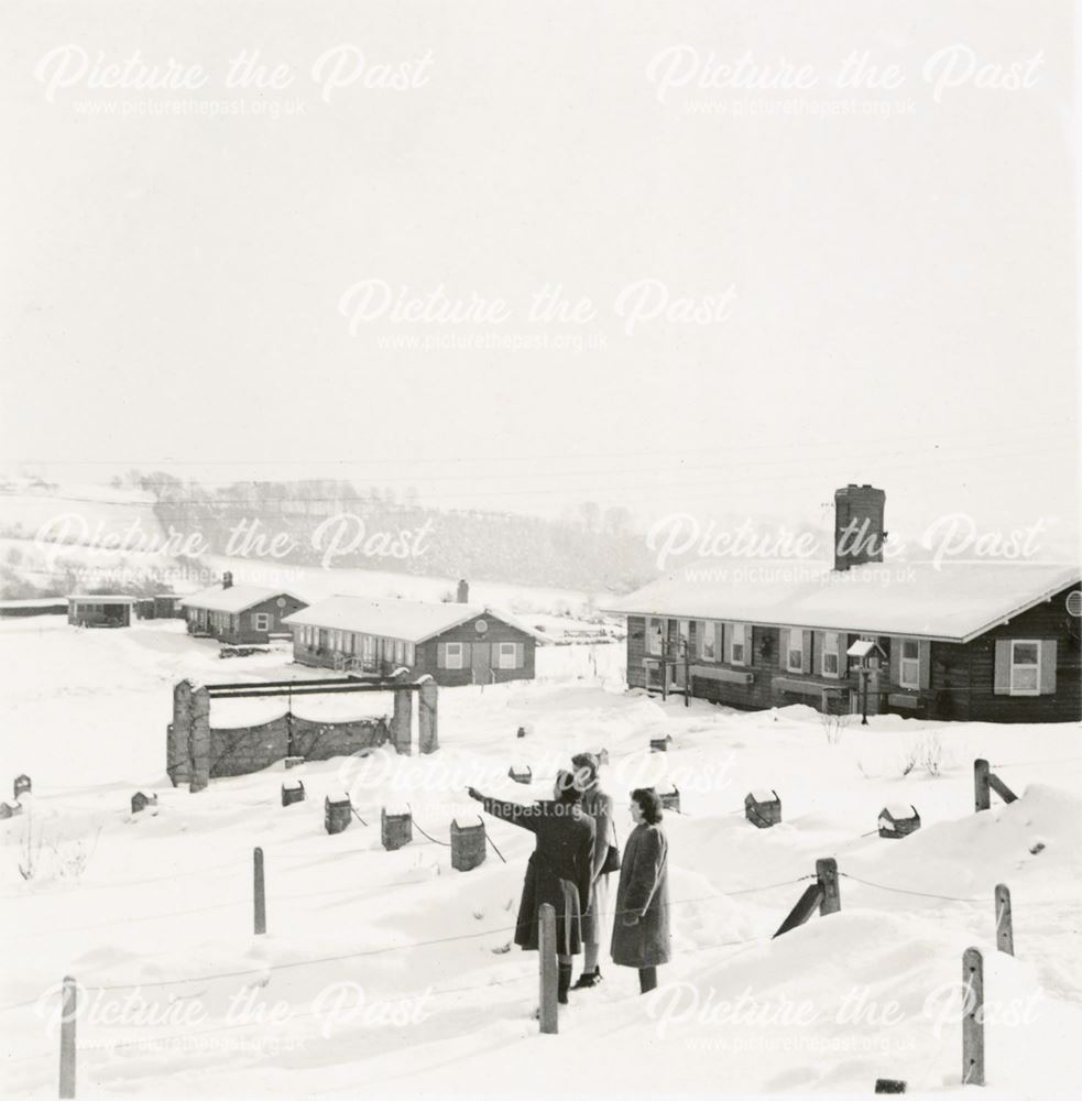 Staff Surveying the Snow Drifts, Amber Valley Camp School, Woolley Moor, 1947