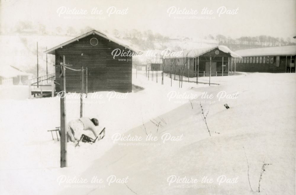 A Stunt in the Snow at Amber Valley Camp School, Woolley Moor, 1947