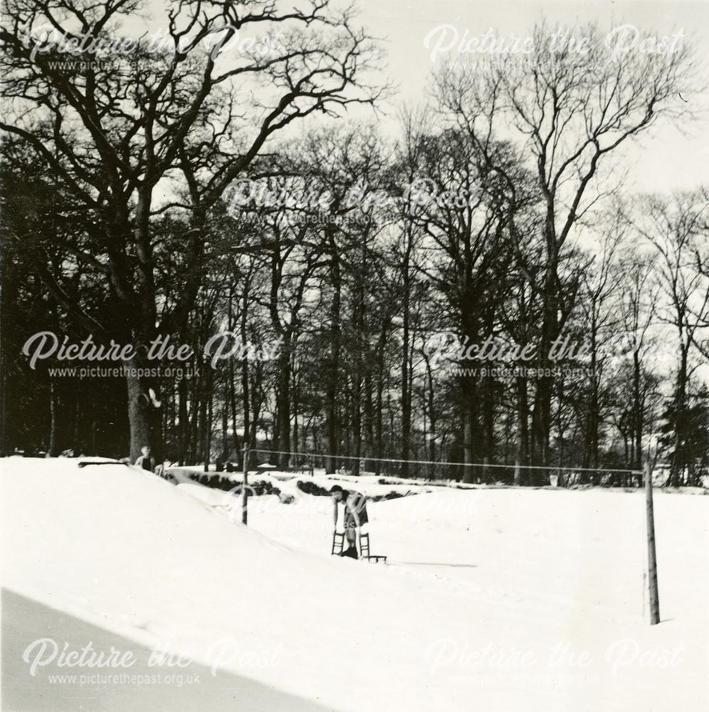 A Stunt in the Snow at Amber Valley Camp School, Woolley Moor, 1947