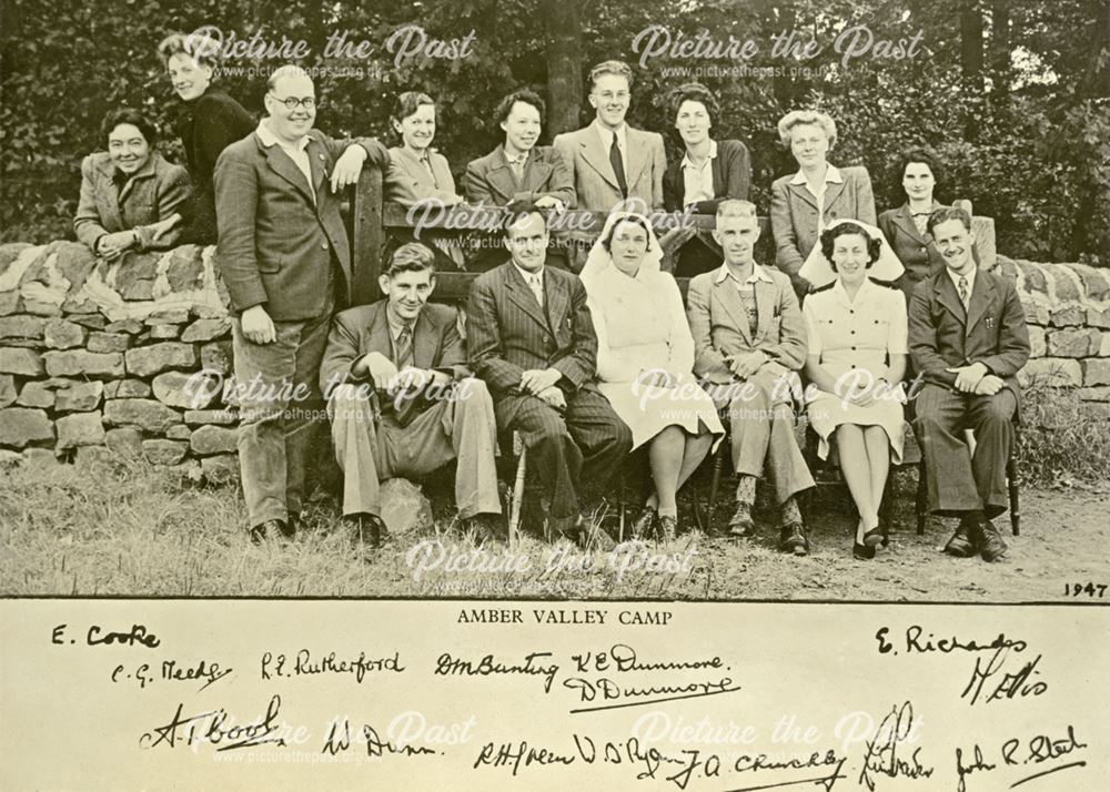 Group of Staff, Amber Valley Camp School, Woolley Moor, summer 1947