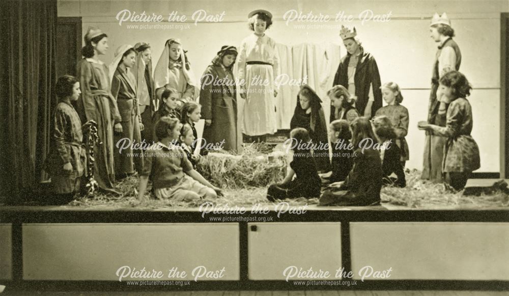 A tableau from a Christmas play, Amber Valley Camp School, Woolley Moor, c 1940s-50s