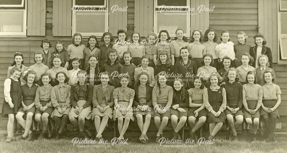 Girls at camp, Amber Valley Camp School, Woolley Moor, March-April 1946