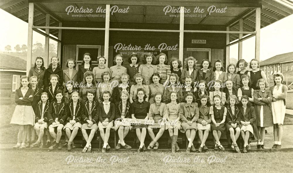 Girls at camp, Amber Valley Camp School, Woolley Moor, April-May 1946