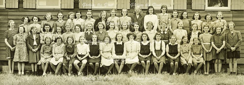 Girls at camp, Amber Valley Camp School, Woolley Moor, May-June 1946