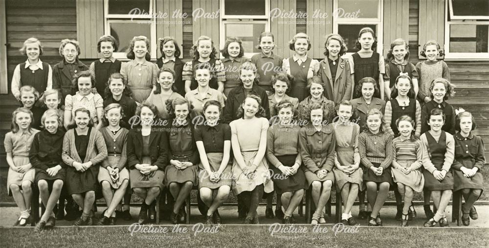 Girls at camp, Amber Valley Camp School, Woolley Moor, November 1946