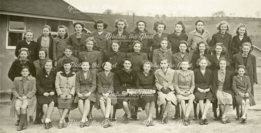 Girls at camp, Amber Valley Camp School, Woolley Moor, December 1946