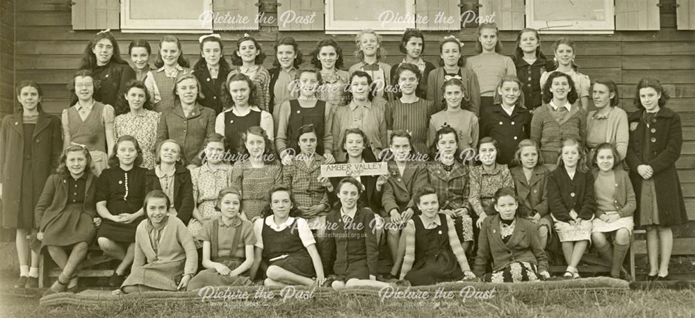 Girls at camp, Amber Valley Camp School, Woolley Moor, November 1947