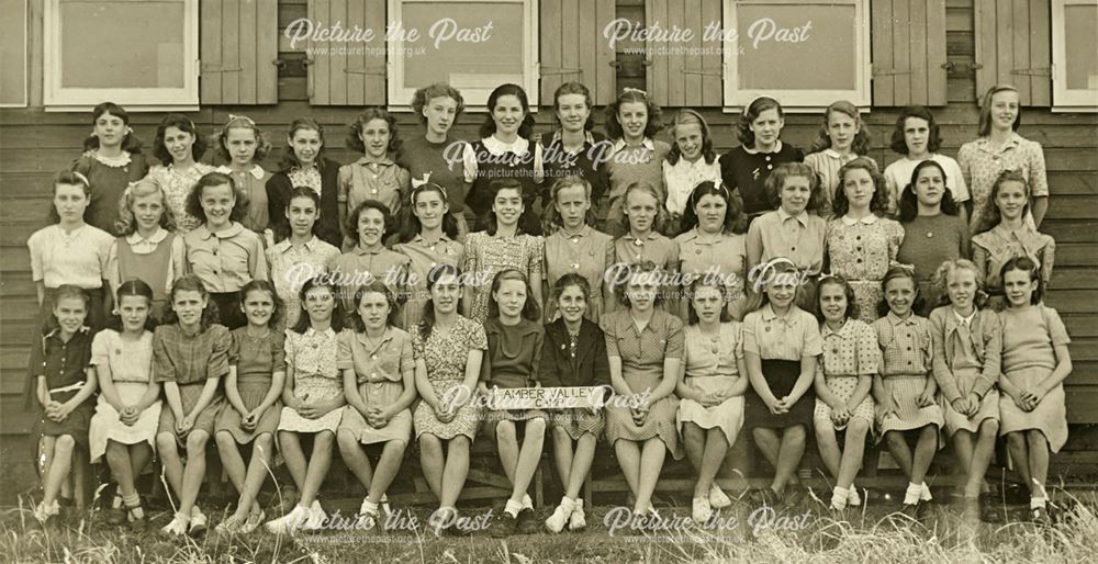 Girls at camp, Amber Valley Camp School, Woolley Moor, August-September 1947