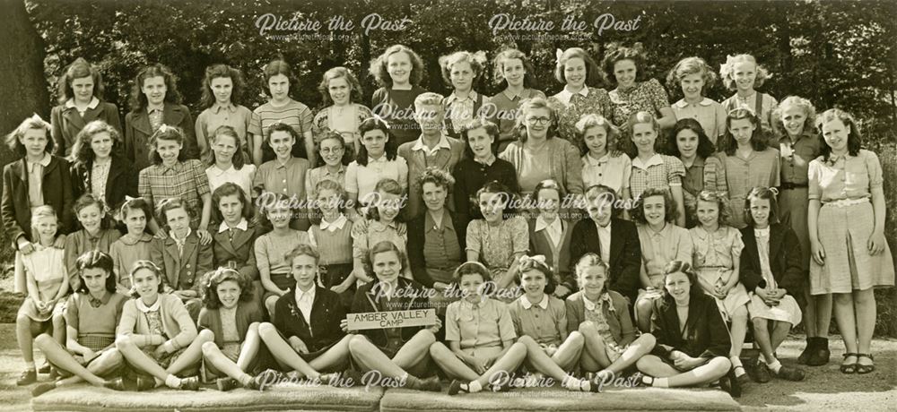 Girls at camp, Amber Valley Camp School, Woolley Moor, June 1947