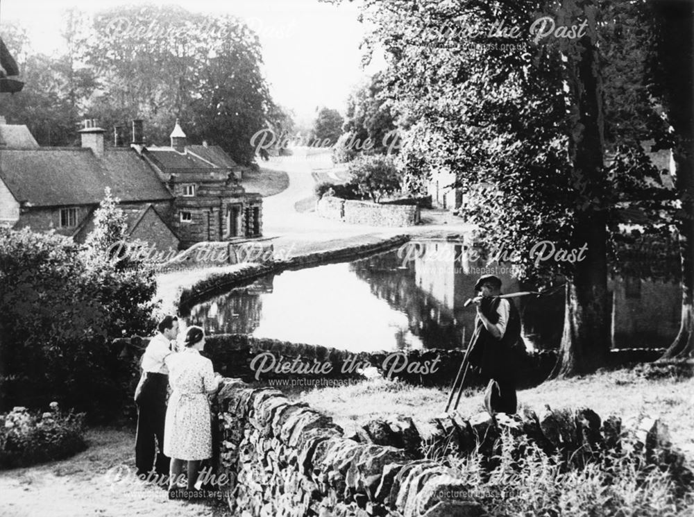 Villagers beside the pond, Tissington, mid 20th century