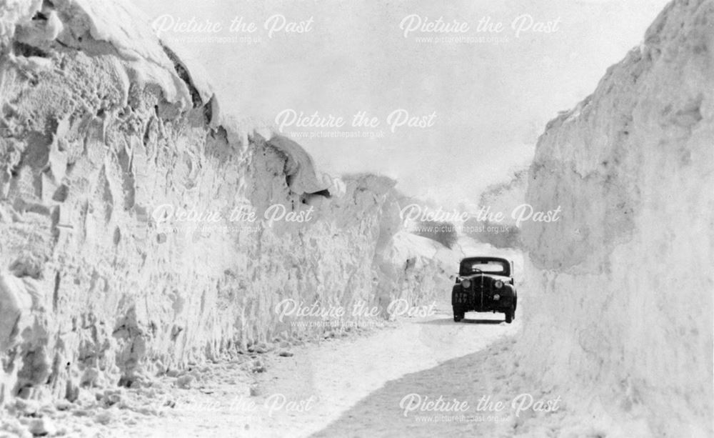 A Car in Deep Snow Drifts near Shining Well, Farley, c 1946-7