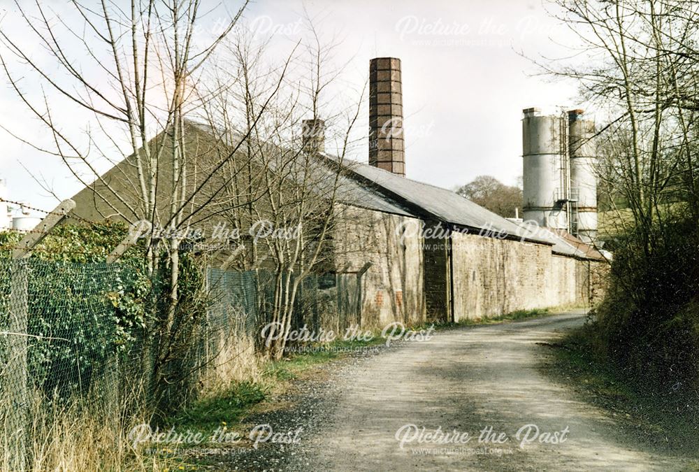 Whitehall Works, Whitehough, with the line of the Peak Forest Tramway