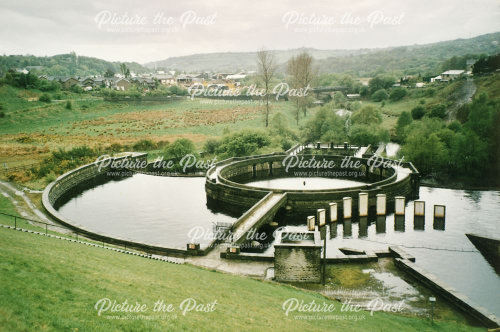 Mill owners gauging basin, Bottoms Reservoir, Hadfield, c 1980s