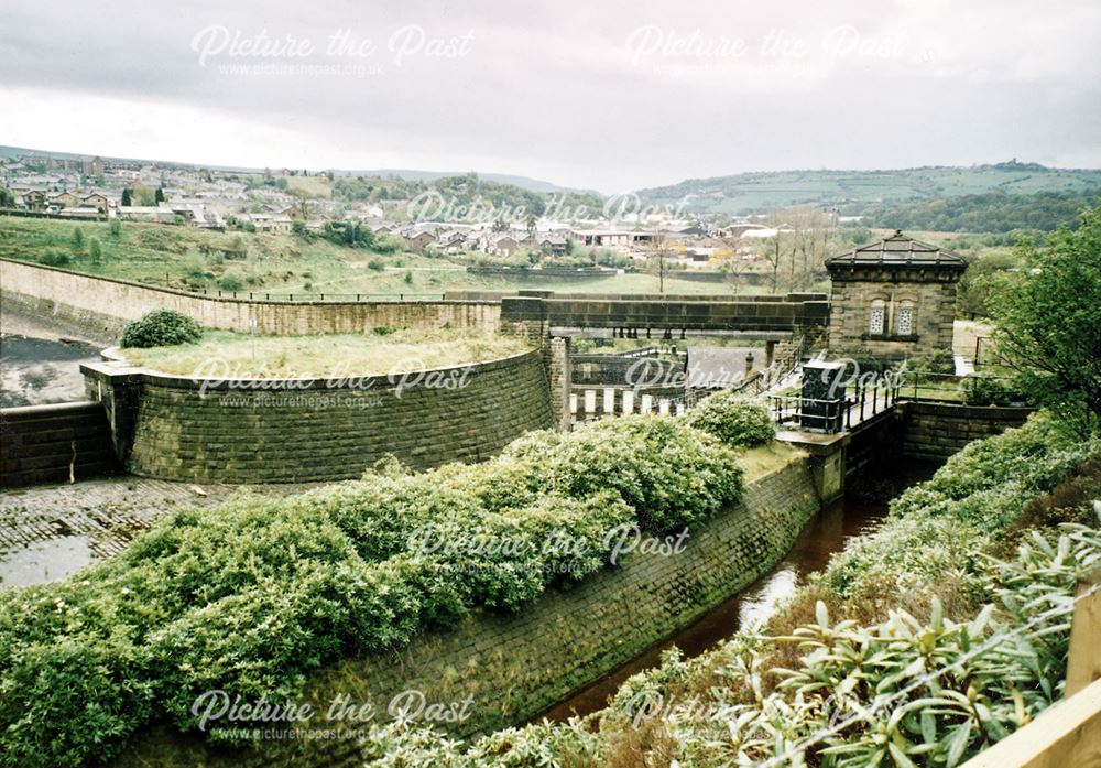 Bottoms Reservoir, overflow and bypass channel, Hadfield, c 1980s