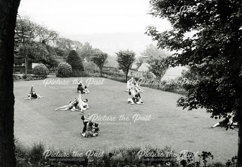 Gym Class on the lawn, Rockside Hall, Cavendish Road, Matlock, 1950s