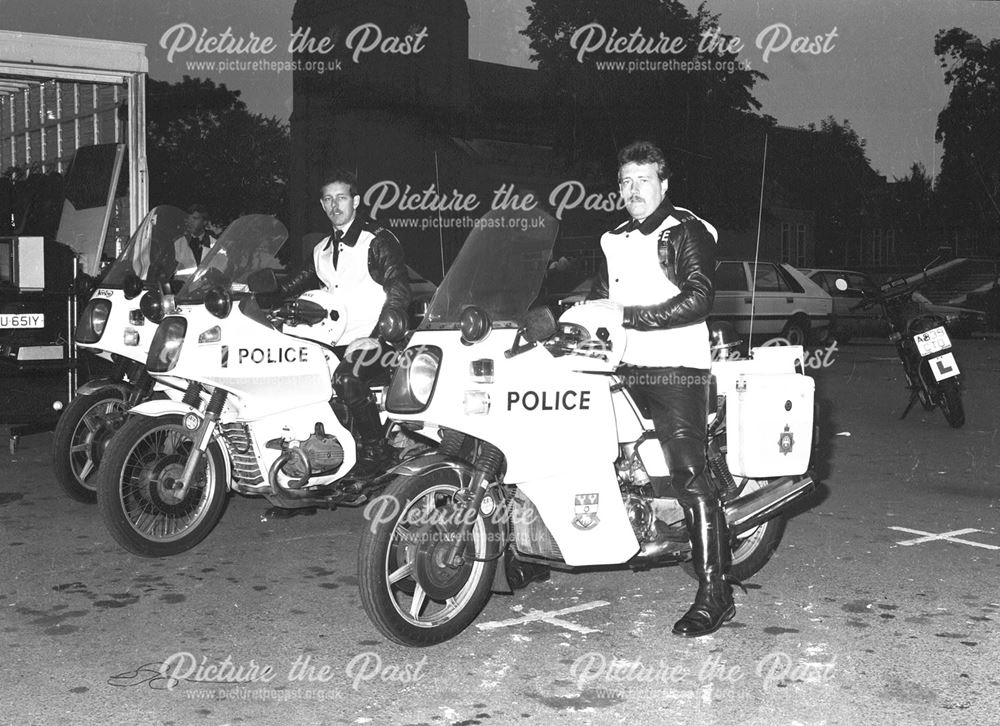 Police Motorcycles, Market Place, Ilkeston, c 1980