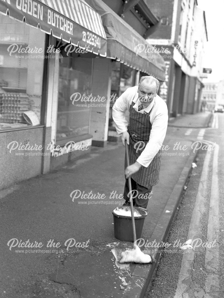 Martin Ogden Outside his Butchers Shop, South Street, Ilkeston, c 1980s