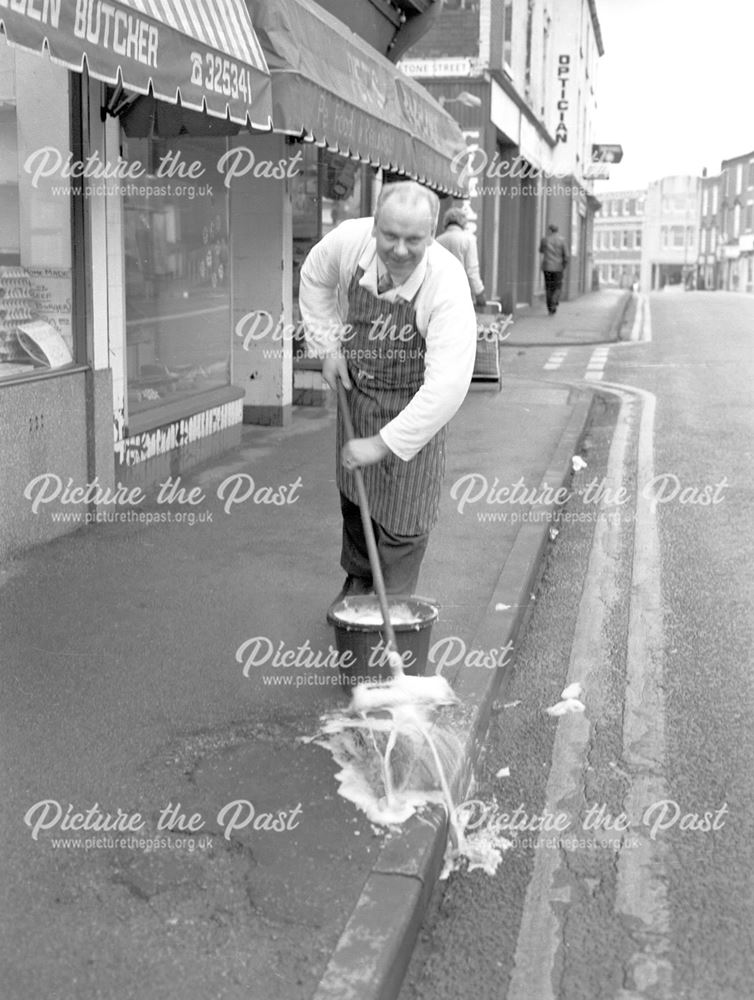 Martin Ogden Outside his Butchers Shop, South Street, Ilkeston, c 1980s