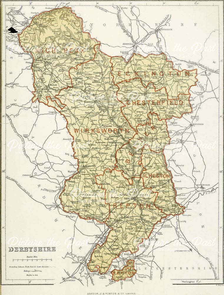 Map of Derbyshire, c 1868