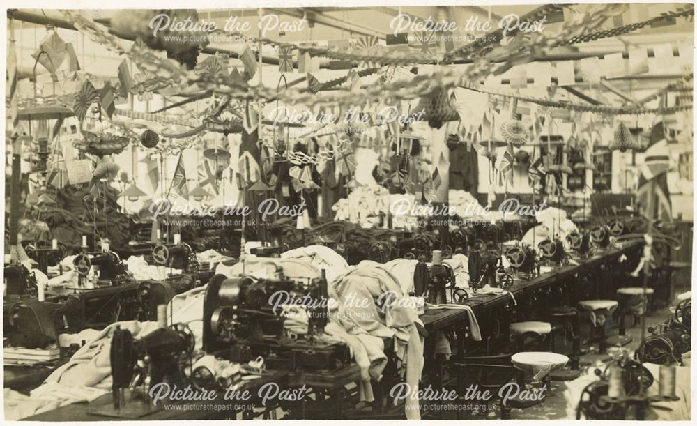 Interior of factory - machine room, Lea Mills, Lea, nr Matlock, c 1910