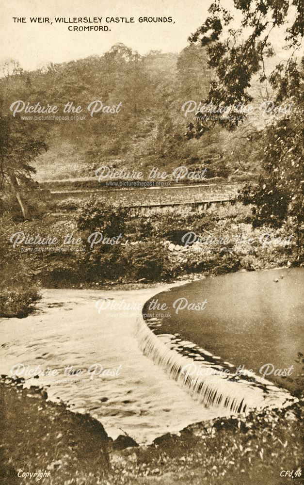 The weir in the Grounds of Willersley Castle, Cromford, c 1920s?