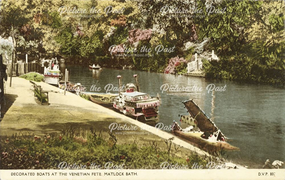 Decorated boats at the Venetian Fete, 1959