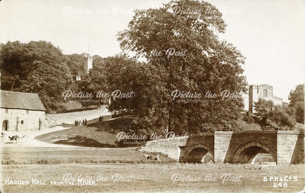 Haddon Hall from the River Derwent, Bakewell, c 1900